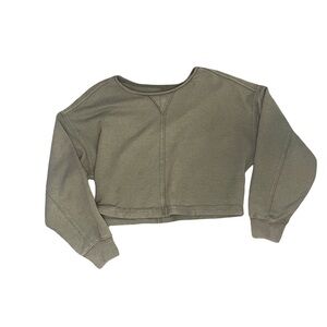 Aerie Olive Green Cropped Sweatshirt Raw Hem M